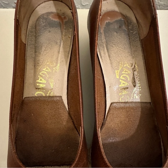 Vintage Ferragamo Espadrille Wedges 1950s 1960s Brown Leather, Size 36 Narrow - Picture 6 of 6